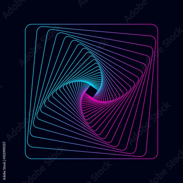 Obraz Abstract twisted spirals in cartoon style. Vector illustration of an colorful twisted spiral with a gradient in the shape of a square isolated on a dark background.