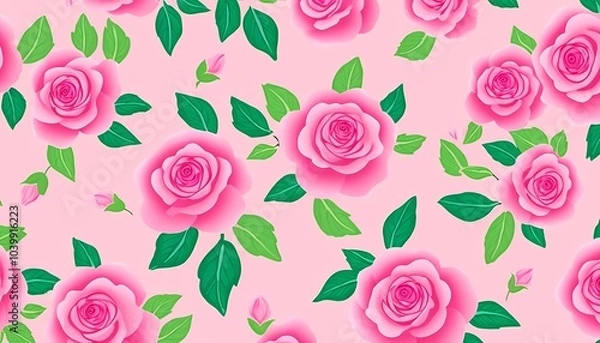 Fototapeta Illustration of cartoon flower and leaf wallpaper, with bright colors and an abstract style