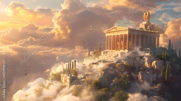 Obraz A dreamy Greek temple floating clouds,Surreal art Ancient Greek temple myth.	
