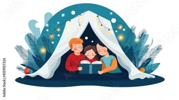 Fototapeta Cozy Family Reading Time in Pajamas