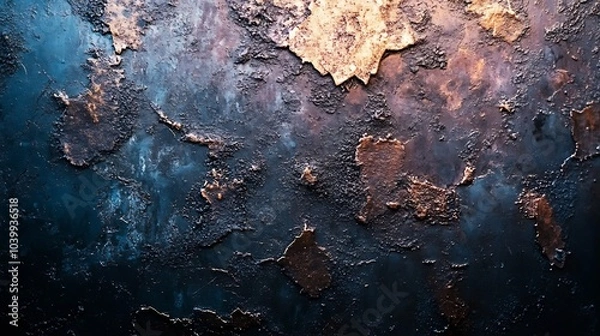 Fototapeta Closeup of scratched metal surface with dusty film texture washed in a dark smoky plum color exuding a vintage and mysterious vibe