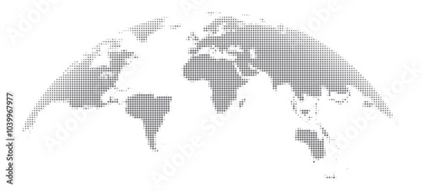 Fototapeta Rounded globe with world map continents. Isolated world map with half tone texture. Traveling and business design background. Full Vector illustration in flat style
