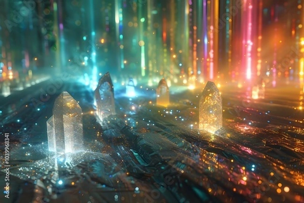 Fototapeta Enchanted Crystal Landscape with Vibrant Light Reflections
