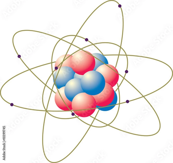 Obraz atomic pattern with red blue and green protons, electrons