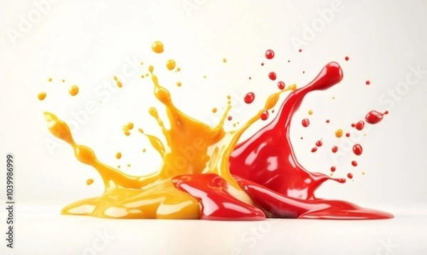 Obraz Delicious ketchup and mustard splashes, cut out
