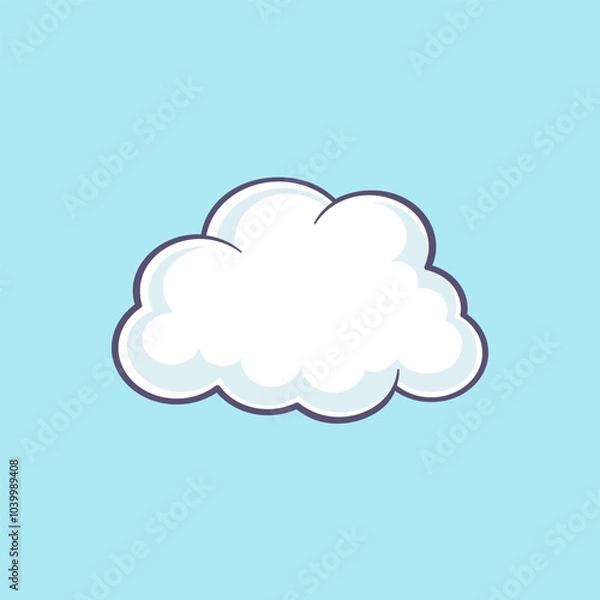Fototapeta White fluffy cloud with black outline on blue background. Vector flat illustration.