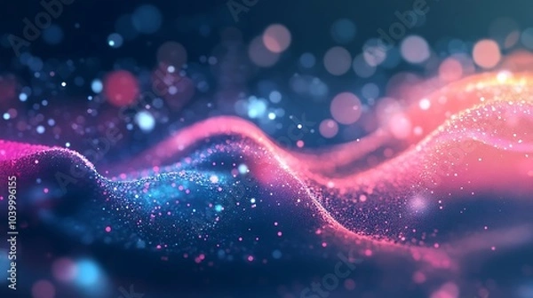 Fototapeta Abstract Wavy Background with Glowing Particles
