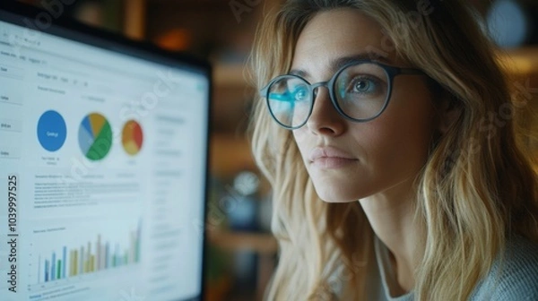 Fototapeta Creating a new Google Ads campaign, focused user engaging with the interface, strategic planning and execution of digital marketing efforts