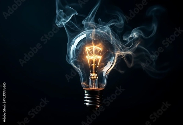 Obraz Beautiful retro luxury light lamp decor glowing. Abstract dark background with creative artwork decoration of glowing bulbs.
