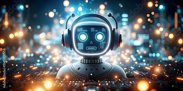 Fototapeta Soft Abstract AI Chatbot Icon Headset Business Background, AI Customer Support Representation, Bokeh Effect, Digital Assistance Concept, Copy Space for Advertising, Modern Technology Visual