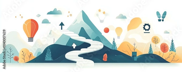 Fototapeta Mountain path with steps marked, representing strategy and goals, flat design illustration
