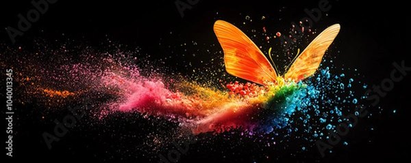 Fototapeta Ink splashes forming the shape of a butterfly in midair, vibrant, dynamic, and full of color
