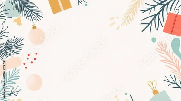 Fototapeta Minimalist Christmas and New Year greeting card with festive elements