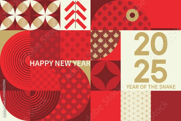 Fototapeta Chinese new year 2025 year of the Snake. Abstract background. Geometric red Snake illustration. Traditional Chinese vector design. Lunar new year concept