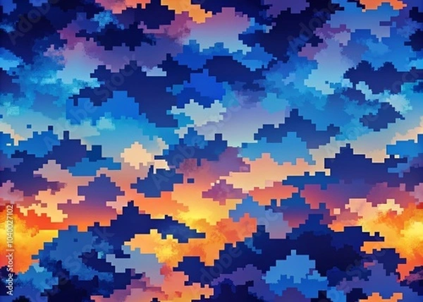 Fototapeta Heavenly Twilight Camouflage Pixel Background for Creative Projects and Designs