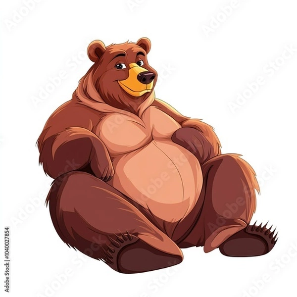 Fototapeta A cheerful cartoon bear sits comfortably, exuding a friendly demeanor with its cute expression and rounded body.