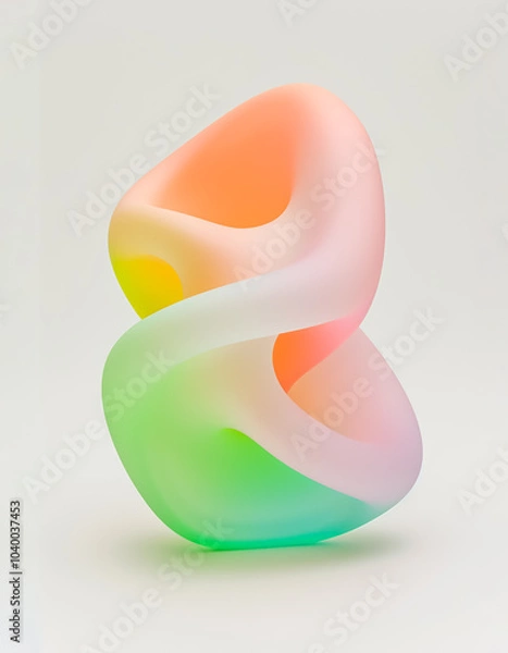 Obraz A vibrant abstract sculpture with smooth, fluid shapes and soft pastel gradients of green, orange, and pink, creating a modern and minimalistic aesthetic