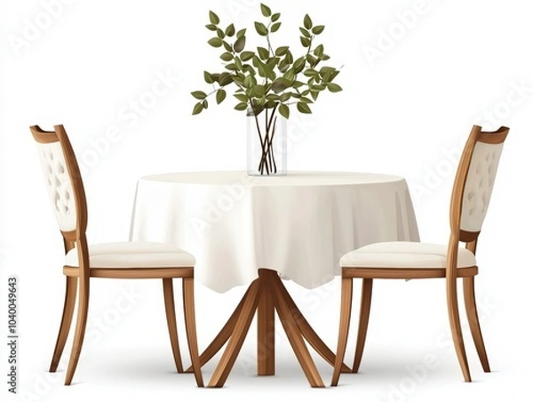 Fototapeta A beautifully set dining table with a vase of greenery, perfect for cozy meals and elegant gatherings.