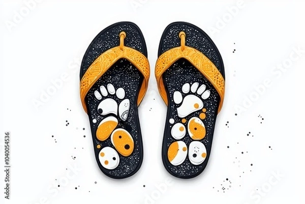 Fototapeta Colorful flip-flop with unique footprint design, perfect for summer vibes and beach outings.