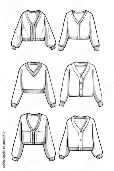 Fototapeta Vector line art of six distinct sweaters