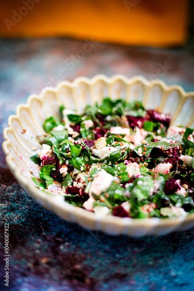 Obraz Colorful Beetroot and Arugula Salad with Feta and Seeds