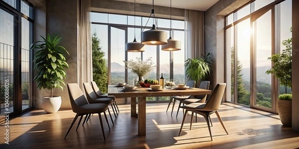 Fototapeta Mindful Eating in a Serene Architectural Space for Enhanced Awareness and Savoring Experience