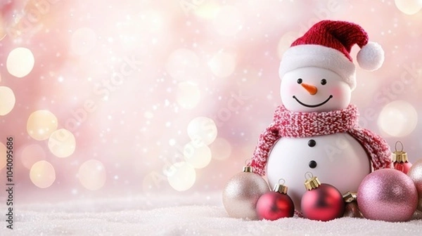 Obraz Cute snowman. Winter holiday theme.