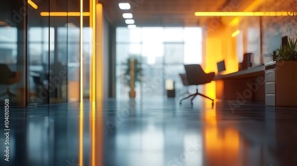 Fototapeta Abstract Blurred Office Interior Room. Blurry Background with Soft Focus and Modern Design Elements