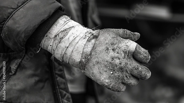 Fototapeta the arm is broken in a cast, the injured arm is bandaged
