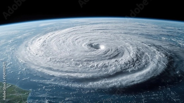 Obraz Hurricane swirling over the ocean, dramatic view from above, white isolate background