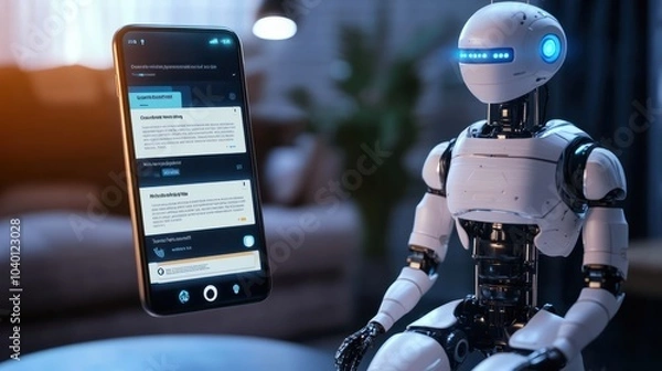 Fototapeta Chatbot conversation Ai Artificial Intelligence technology online customer service.Digital chatbot, robot application, OpenAI generate. Futuristic technology.Virtual assistant on internet.