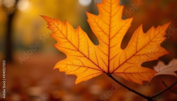 Obraz  Autumns vibrant beauty captured in a single leaf