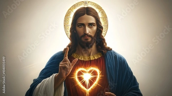Fototapeta A depiction of Jesus with a glowing heart.