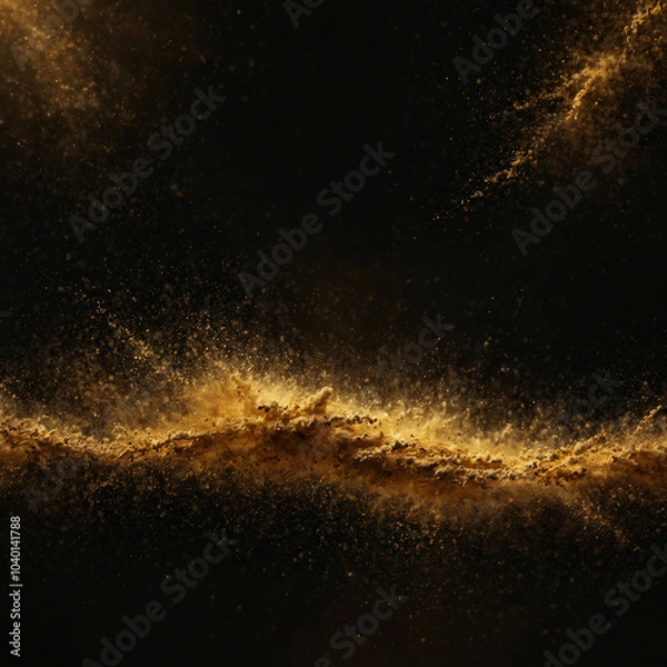 Fototapeta Golden dust sparkles against a black background