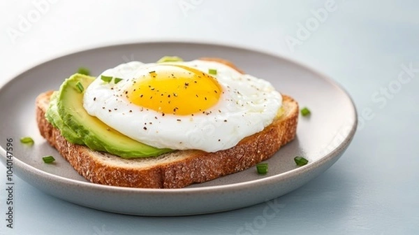 Fototapeta Delicious avocado toast topped with a sunny-side-up egg