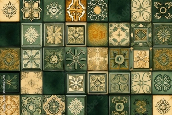 Fototapeta Green tiles pattern backgrounds flooring.