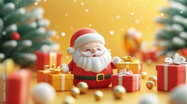 Fototapeta 3D Cheerful Santa with Gifts in a Festive Scene