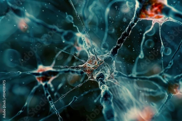 Obraz Synaptic Pruning: A close-up of synaptic pruning, where weaker synapses are eliminated to strengthen essential neural networks. 