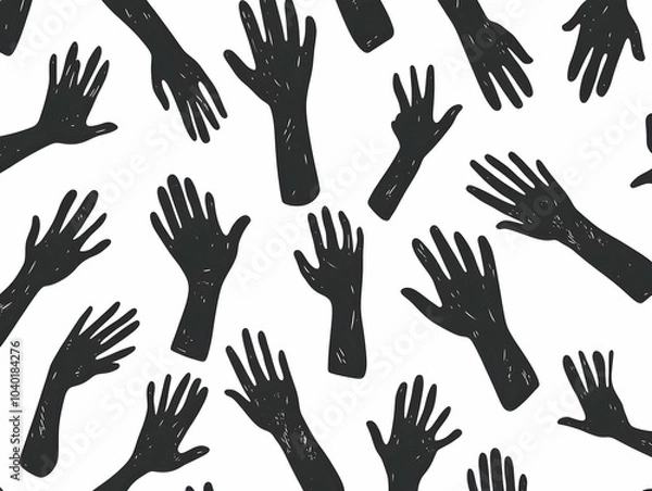 Fototapeta Supportive Hands Outline Seamless Pattern | Minimalist White Gestures | Mental Health Awareness | Janeiro Branco | Simple Flat Vector Illustration | Smart Business Tone Design