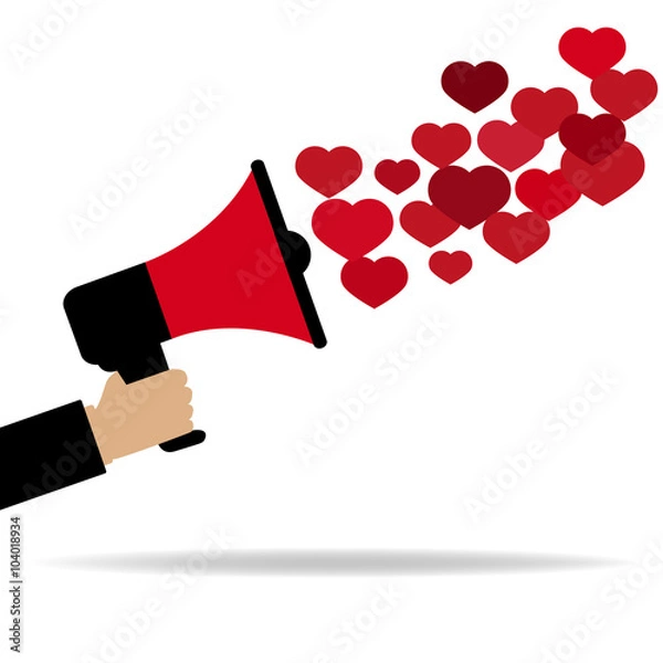 Obraz Czerwony megafon, z którego wylatuje z serca