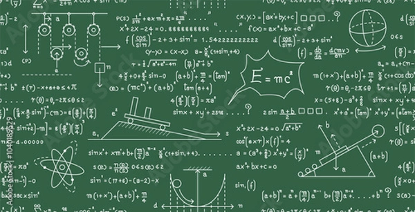 Obraz Seamless blackboard science principles calculation background formula.