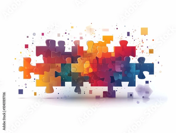 Fototapeta Flat Abstract Puzzle Pieces Connecting Innovative Solutions ESG Business Negotiations Soft Abstract Image Bokeh Effects Focus Connection Point White Balance Simple Flat Vector Illustration Smart Busin