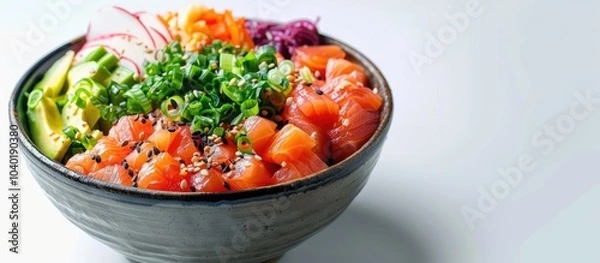 Fototapeta Isolate a poke bowl on a white background providing ample copy space for images