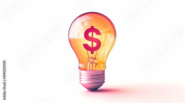Fototapeta 3D Vector Icon Lightbulb Dollar Sign Profitable Ideas Profit Generation Minimalistic Design Bright Colors White Background Innovate Financial Success Infographic Visual.