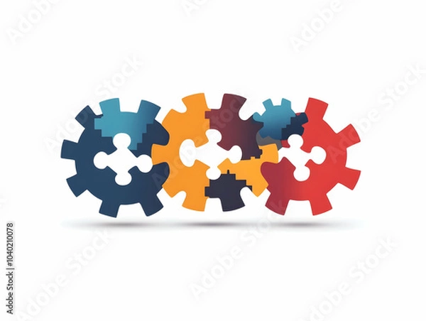 Fototapeta Flat Puzzle Piece Gear Icons Compliance Teamwork Vector Illustration Interlocking Puzzle Piece Gear Integration Business Operations Isolated White Background Infographics Educational Materials