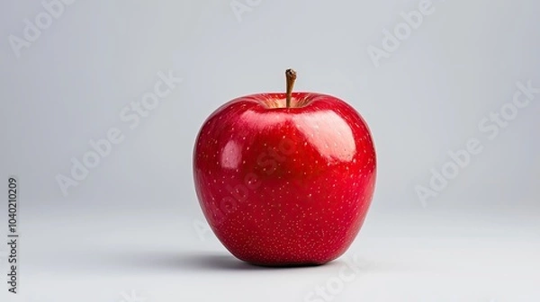 Fototapeta A shiny red apple sits on a simple background, highlighting its vibrant color and smooth surface.