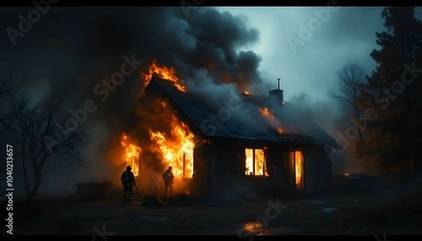 Obraz 火事　家　イメージ　火災　事故