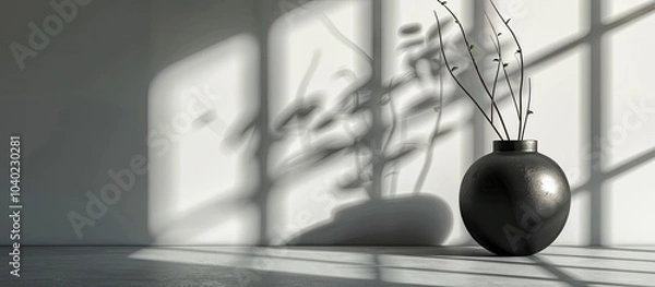 Fototapeta Gray studio setting with shadows from a window ideal for product displays featuring copy space image Blurred background evoking a summer concert ambiance