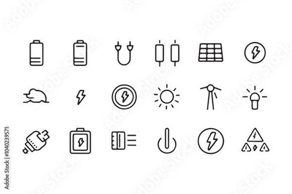 Fototapeta Minimalistic Line Art Energy and Electricity Icons Vector Illustration