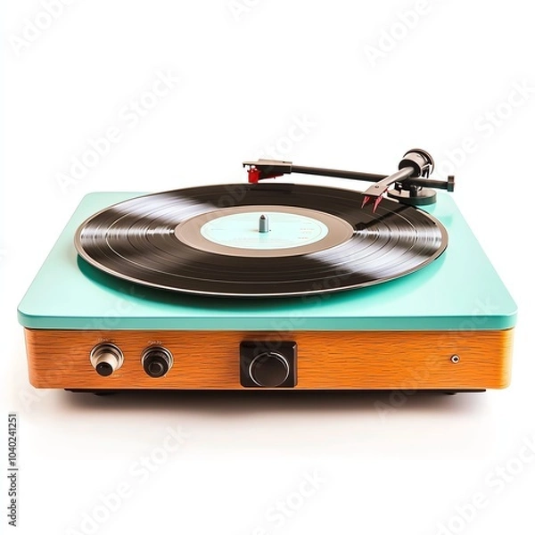 Obraz Vintage turntable with vinyl record on a white isolate background.